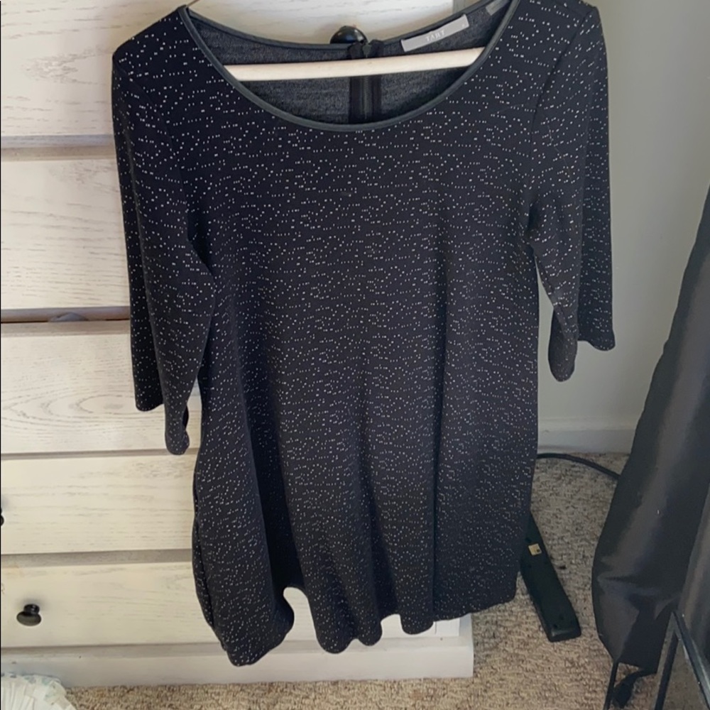 Black dress with white speckles. Crew neck